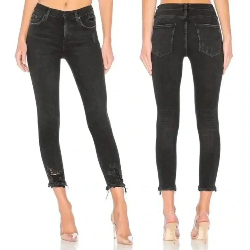 Agolde Sophie High Rise Skinny Crop Temple Washed Black Distressed Jeans REVOLVE